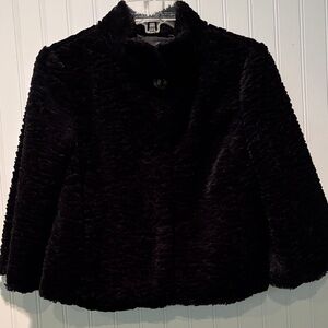 Ann Taylor Factory Black Faux Fur 3/4 Sleeve Jacket Size 2